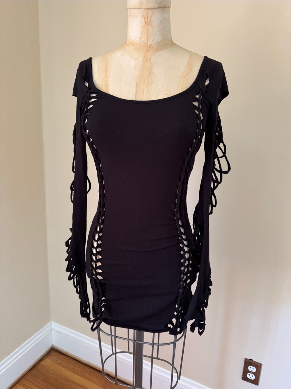 Dolls Kill Black Cutout Lace-Up Long Sleeve Mini Dress M